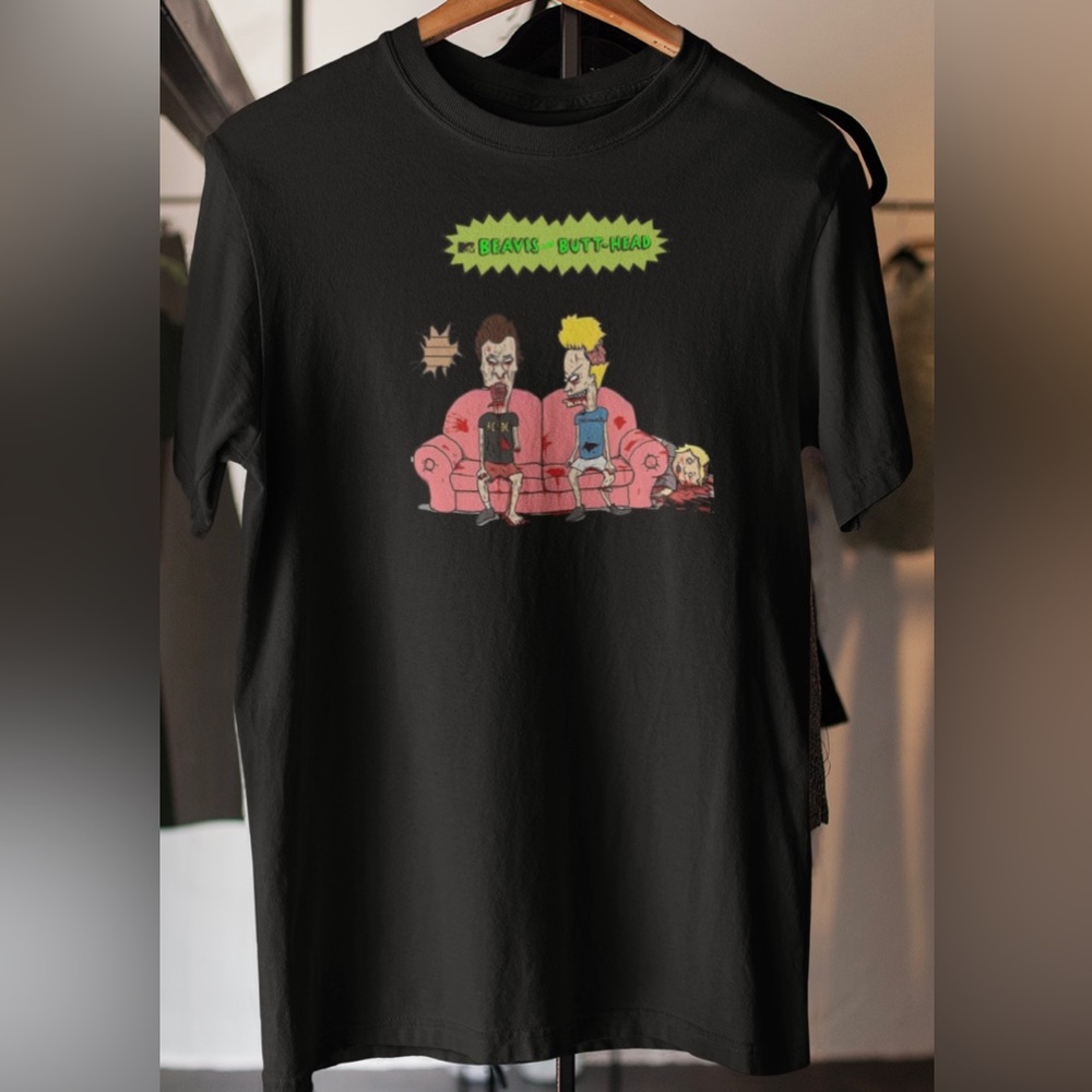 Zombie Beavis & ButtHead Living Dead Halloween Men’s Black Tee NWT